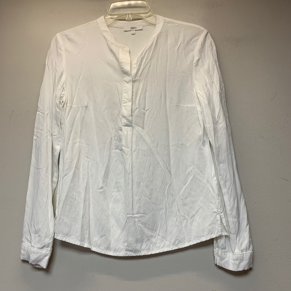 Jake*s Tops - Jake*s Blouse Women 34 White Excellent Split Neck Viscose Long Sleeve Minimalist